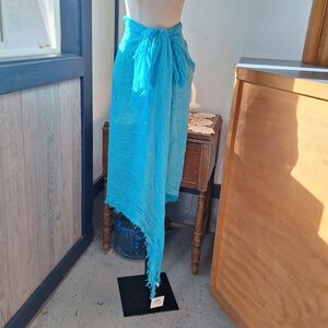 Mad About Style Frayed Vibrant Blue Sarong Beach Cover-Up, 62" X 36",  NWT